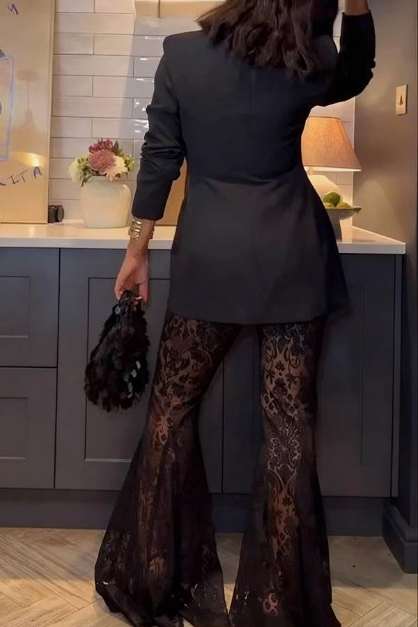 Ready for Tonight Unique Pattern Lace Fishtail Hem Stretch Pants