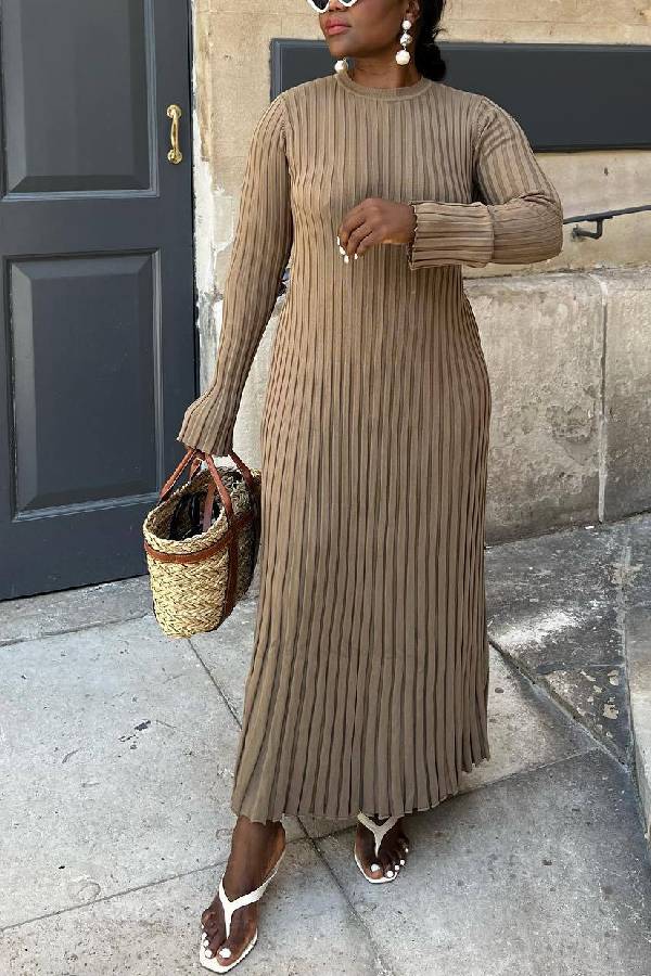 Big Pit Stripe Slimming Long sleeve Long Dress