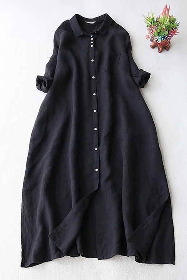 Literary And Retro Cotton Linen Shirt Dress