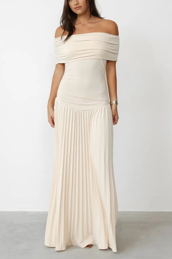 Sexy Off-shoulder Slim Fit Pleated Maxi Dress