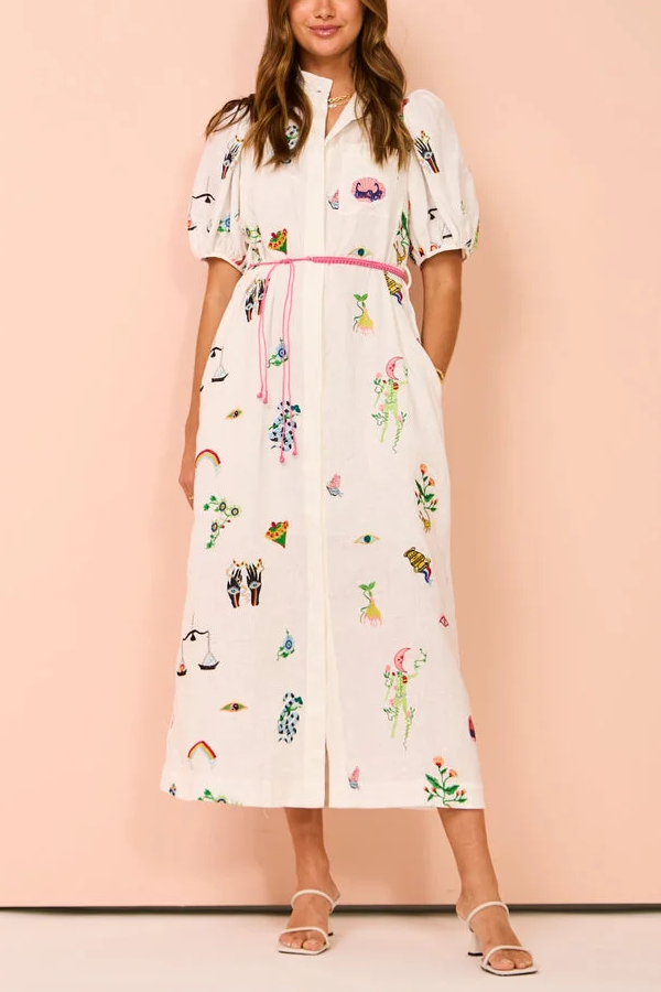 Embroidered Shirtdress In Cream