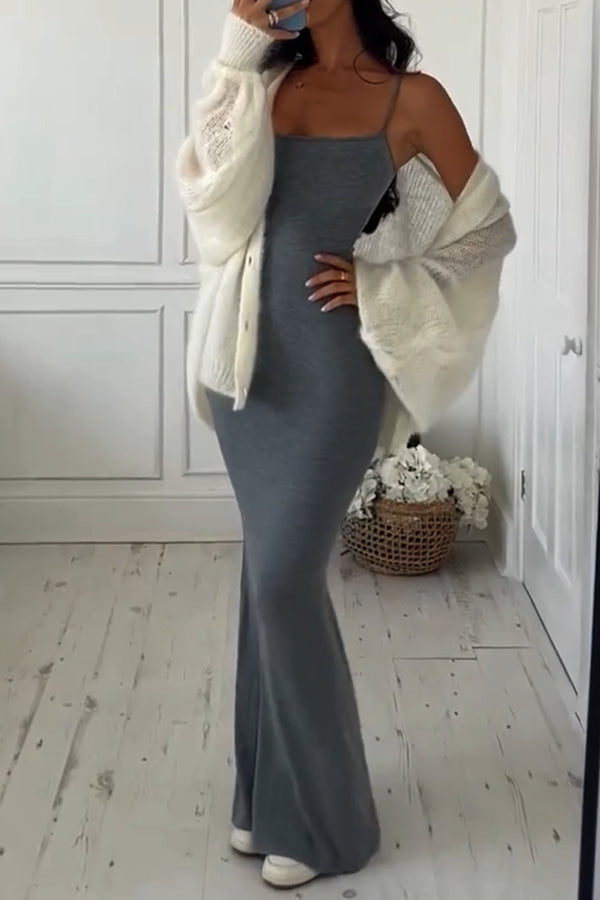 Classic Sexy Grey Slip Maxi Dress