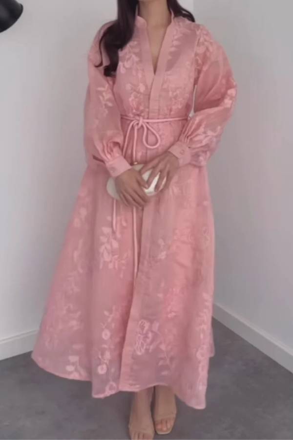 Fantasy Jacquard Long Sleeve Button Dress