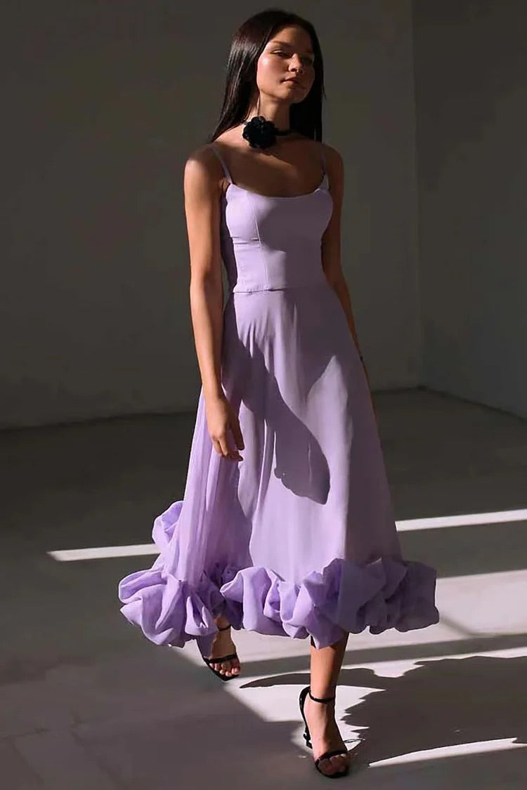 Cami Ruffle Hem Formal Party Bridesmaid A-Line Maxi Dress