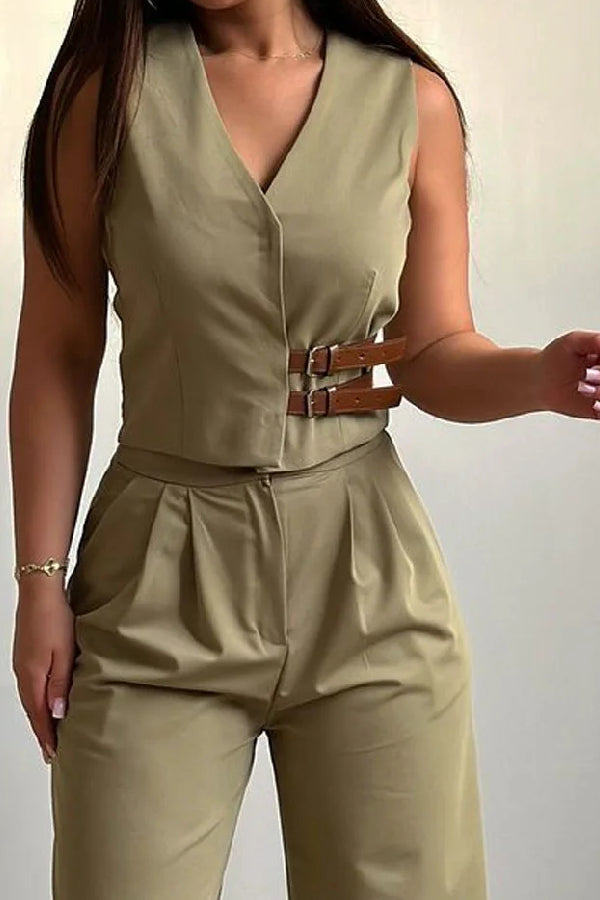 Fashion V-Neck Vest & Pants Two-Piece Set