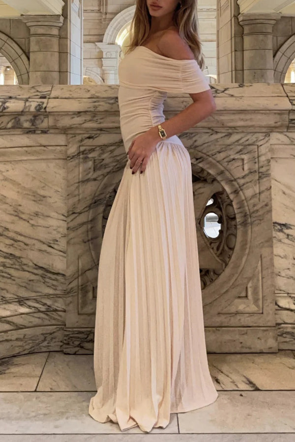 Sexy Off-shoulder Slim Fit Pleated Maxi Dress