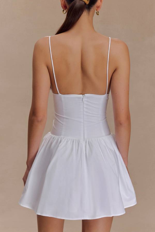 White Moonlight Suspender Ruffle Waist Dress