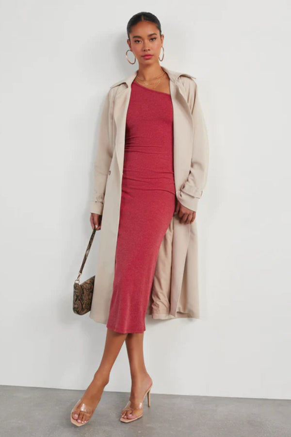 Cutout One Shoulder Knit Midi Dress