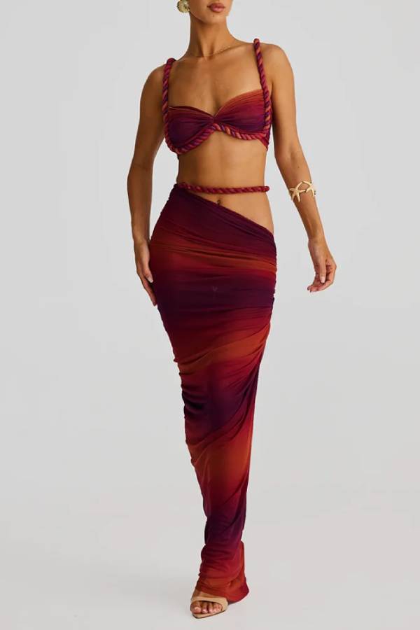 Sexy Gradient Braid Top & Overskirt Two-Piece Set