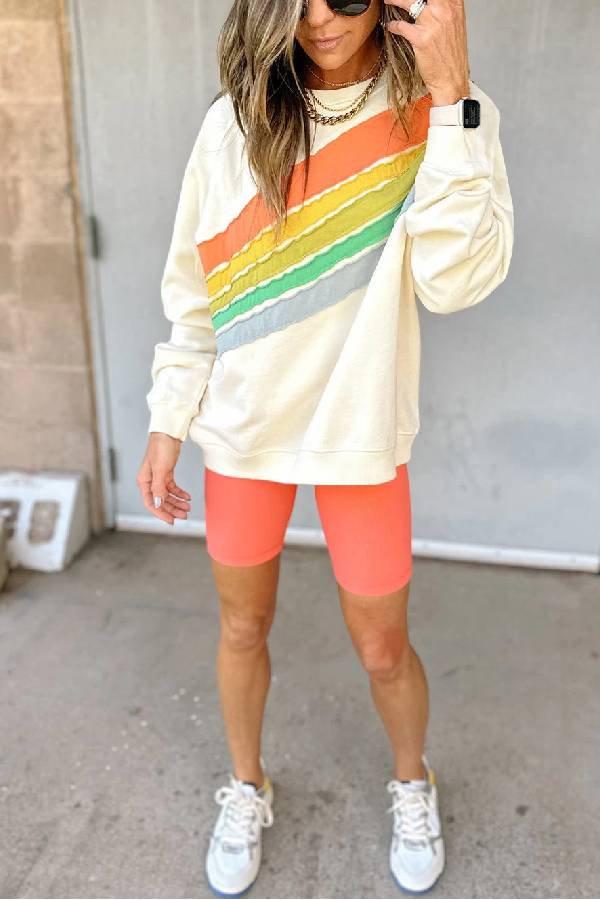 Apricot Rainbow Colorblock Pullover Sweatshirt