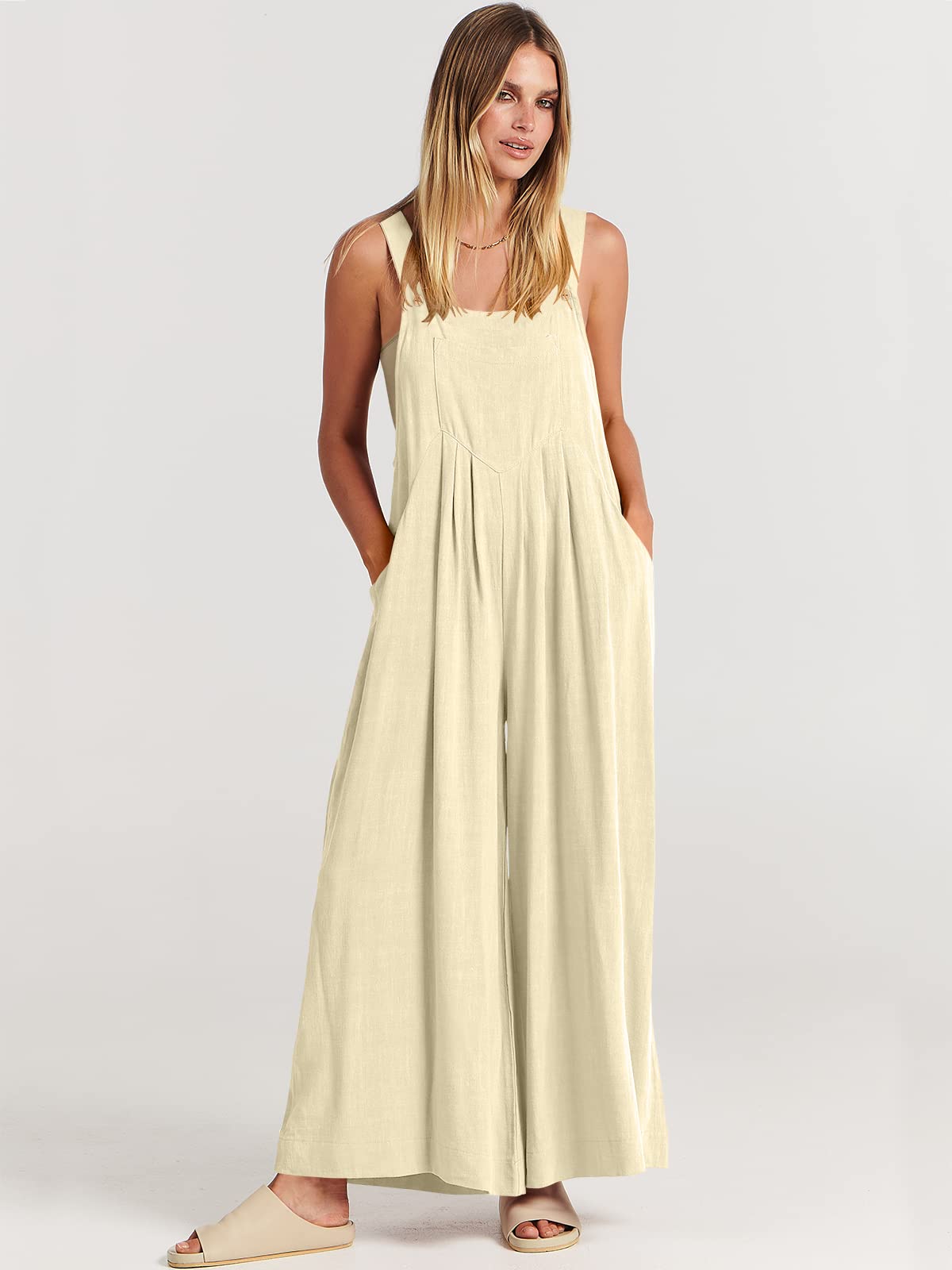 Solid Loose Casual Wide Leg Insert pocket Jumpsuit