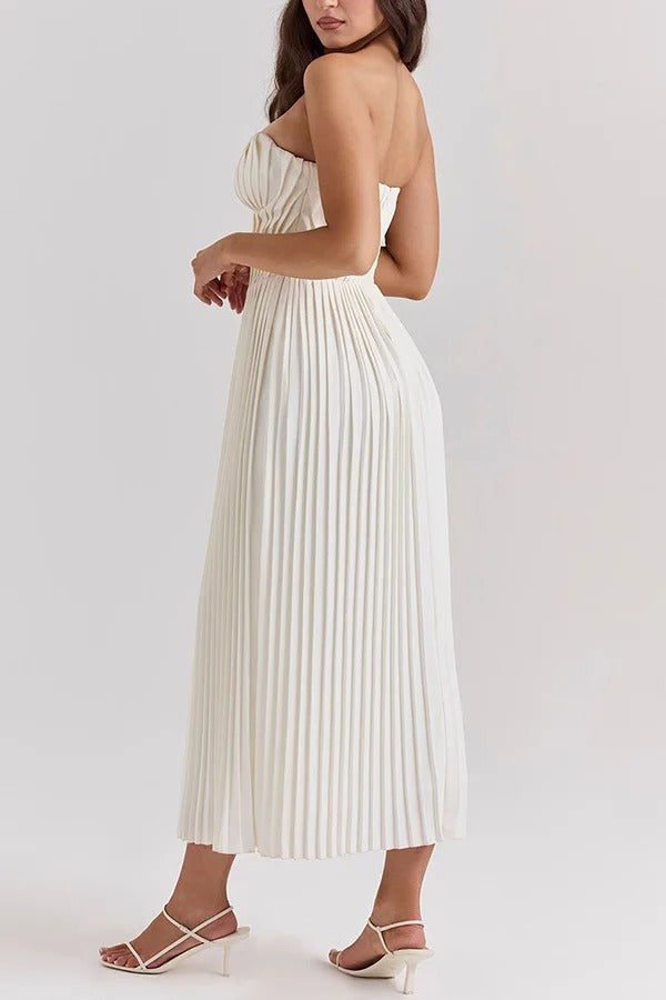 Romantic and Elegant Pleated Strapless Maxi Dress