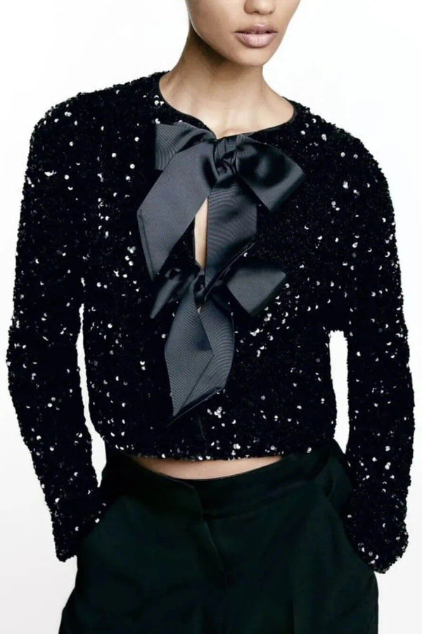 Tie-front Sequined Jacket