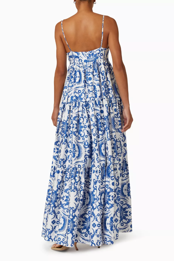 Botanical Floral Print Sexy Sling Backless Maxi Dress