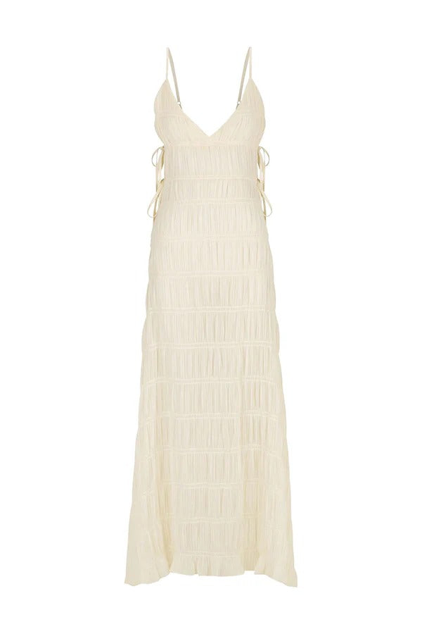 Somewhere Sunny Pleated Fabric Side Cutout Straps A-line Loose Maxi Dress