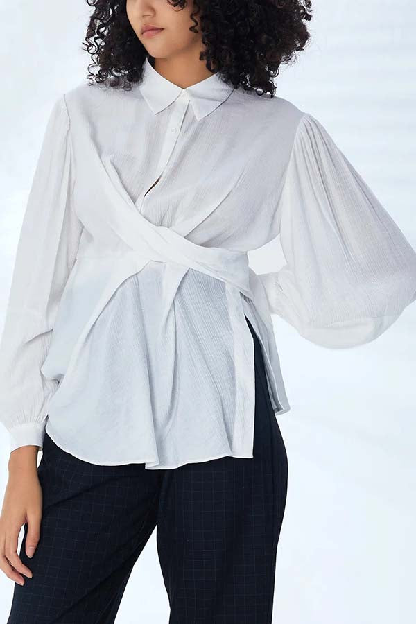 LAPEL COLLAR IRREGULAR LONG SLEEVE SHIRT