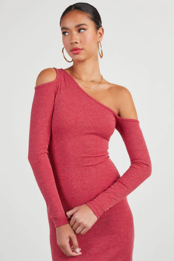 Cutout One Shoulder Knit Midi Dress