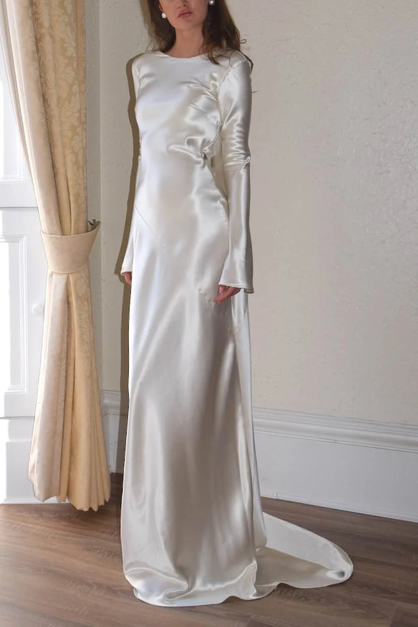 Pearl Eden Satin Back Open Cowl Neck Gown Maxi Dress