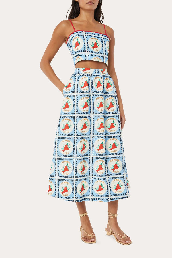 Unique Chili Printed Linen Sling and Skirt