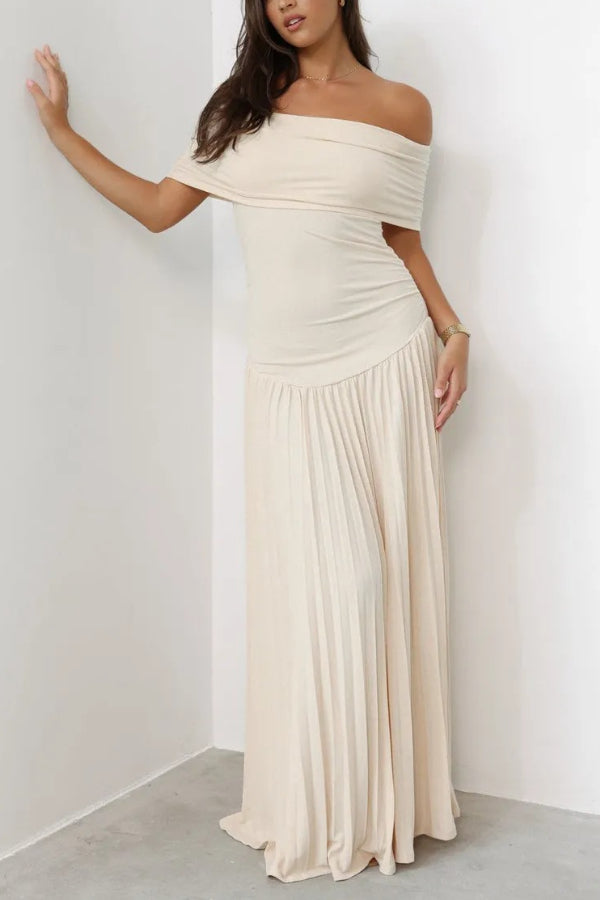 Sexy Off-shoulder Slim Fit Pleated Maxi Dress