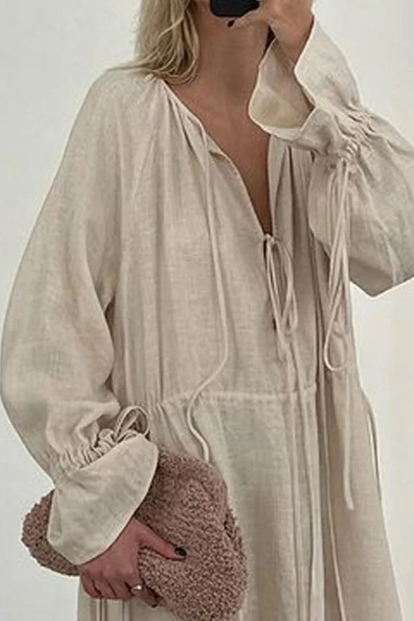 Casual Lace-Up Loose Cotton Linen Dress