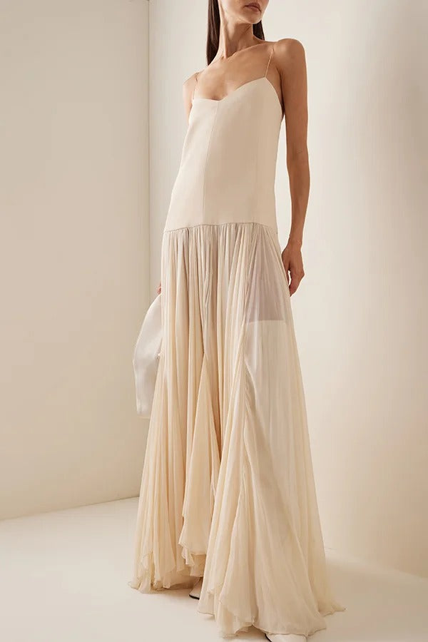 Resort Style Sexy Suspender Backless Large Hem Maxi Dress