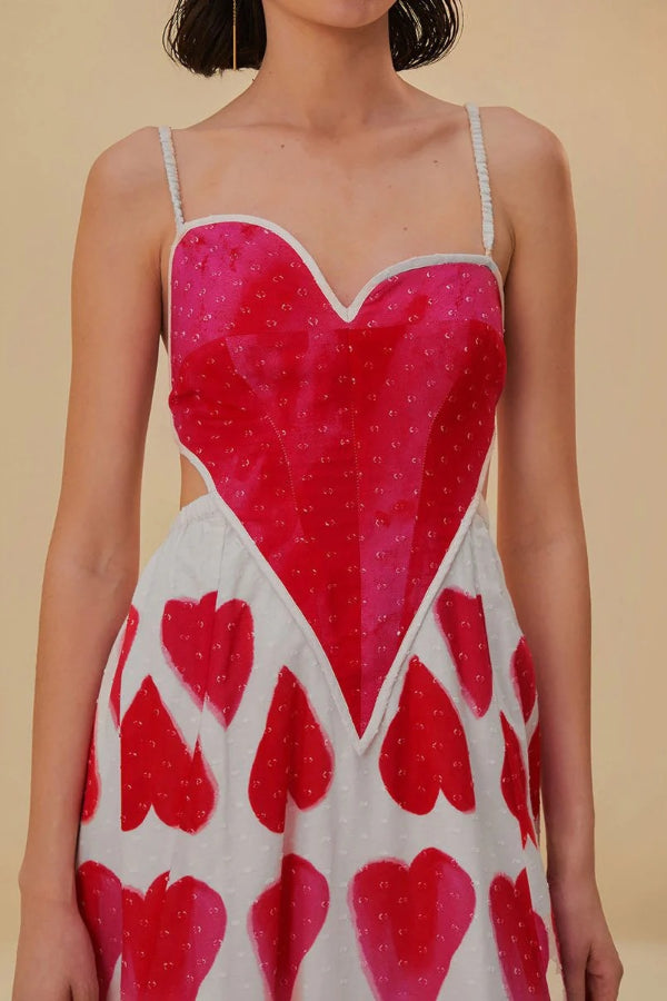 Full of Love Heart Shape Print Cutout Spaghetti Strap Backless Maxi Dress