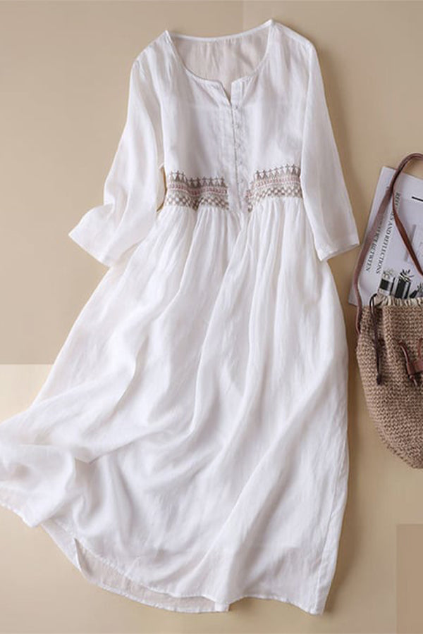 Cotton Linen Embroidered Dress