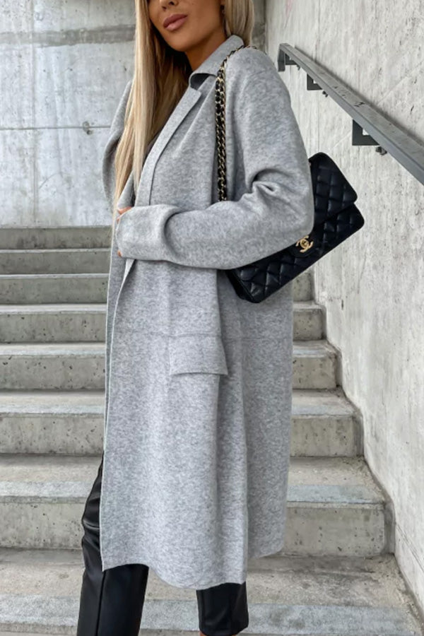 Moody Lapel Pocket Long Sleeve Coat