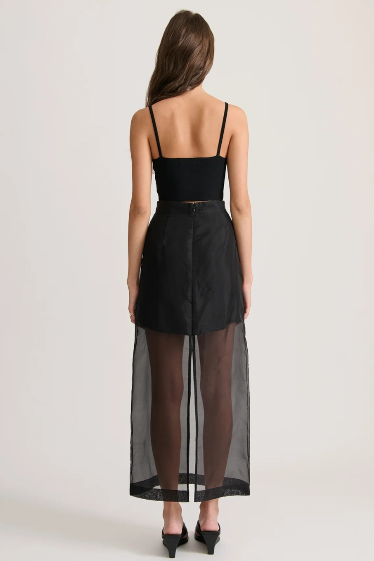 Ensemble débardeur oversize à poches en organza transparent moderne et jupe midi fendue taille haute