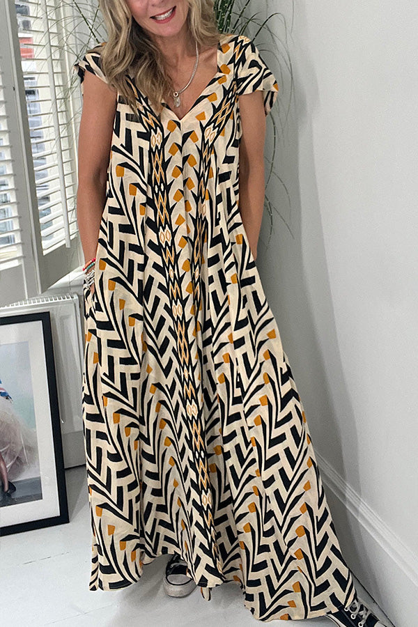 Out At Sea Tribal Printed Pocket A-line Maxi Dress