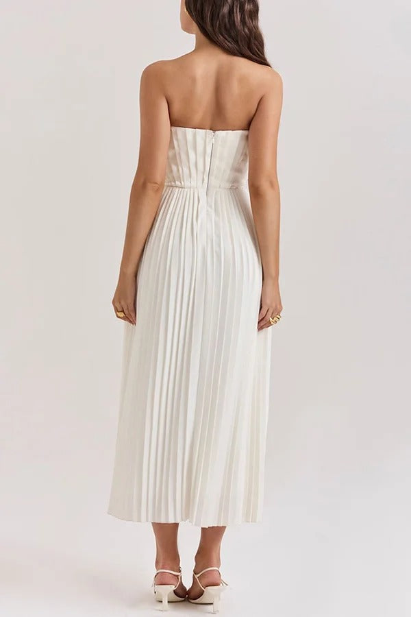 Romantic and Elegant Pleated Strapless Maxi Dress