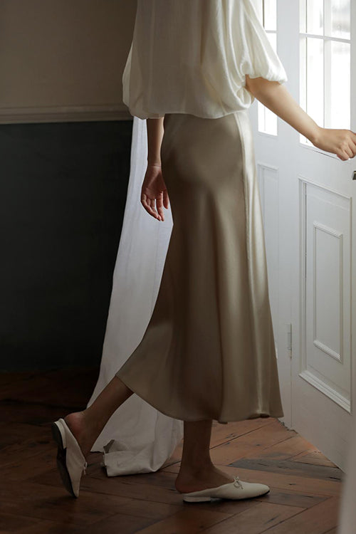 Elegant High Waist Satin Midi Skirt