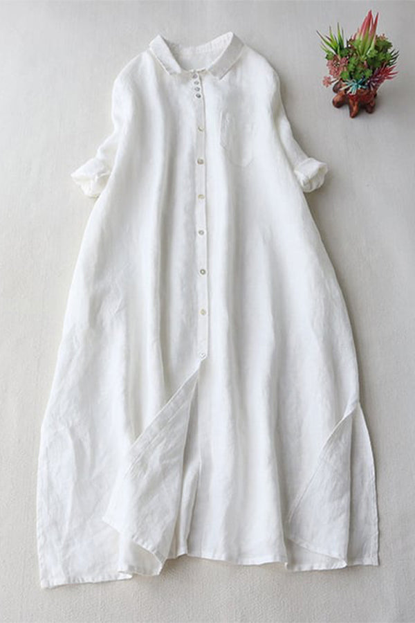 Literary And Retro Cotton Linen Shirt Dress