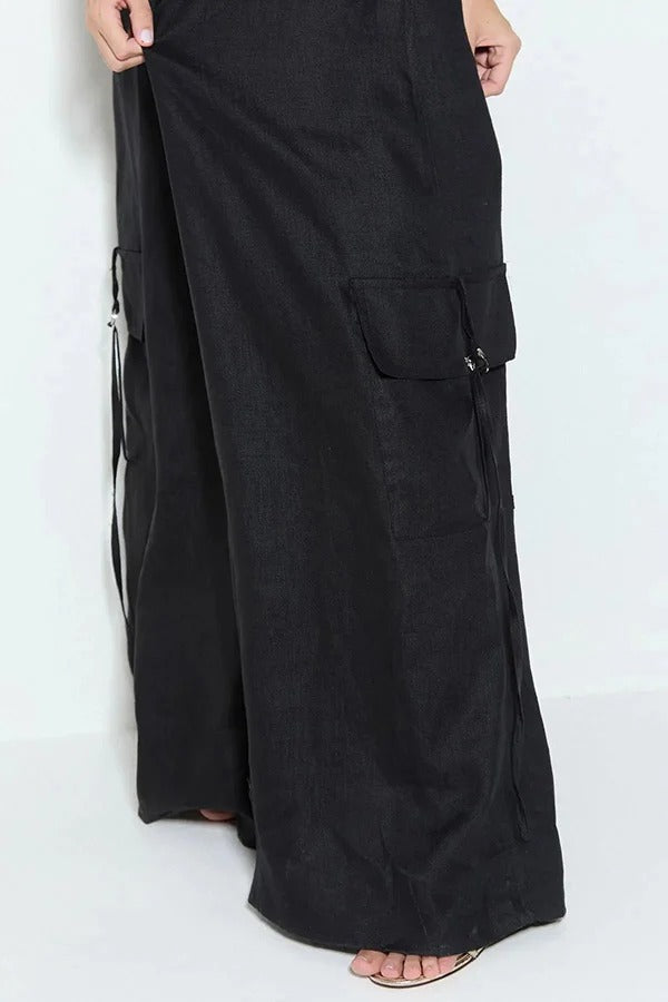 Zola Center Front Zipper Pocketed Wide Leg Loose Cargo Slip Jumpsuit