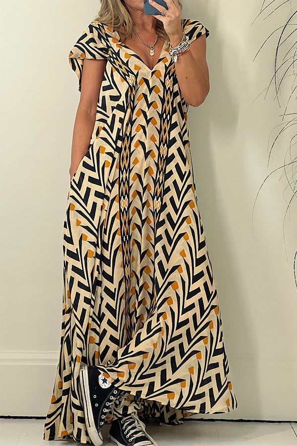 Out At Sea Tribal Printed Pocket A-line Maxi Dress