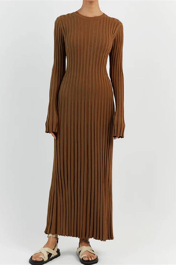 Big Pit Stripe Slimming Long sleeve Long Dress