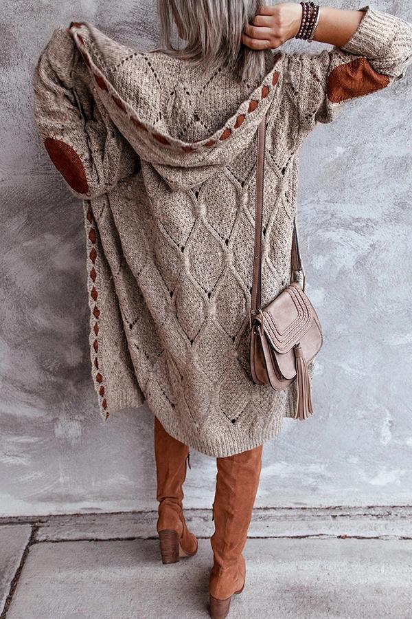 Warm Soul Patchwork Open Front Hooded Cardigan