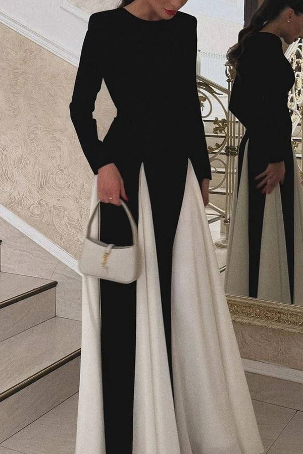 Getting Glam and Elegant Panelled Tulle Long Sleeve A-line Maxi Dress