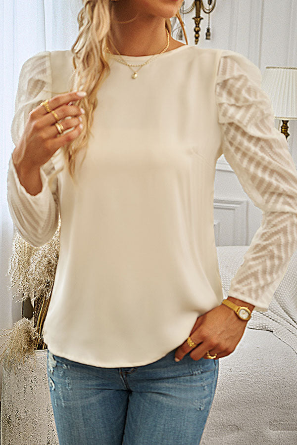 Puff Sleeve Back Tie Long Sleeve Top