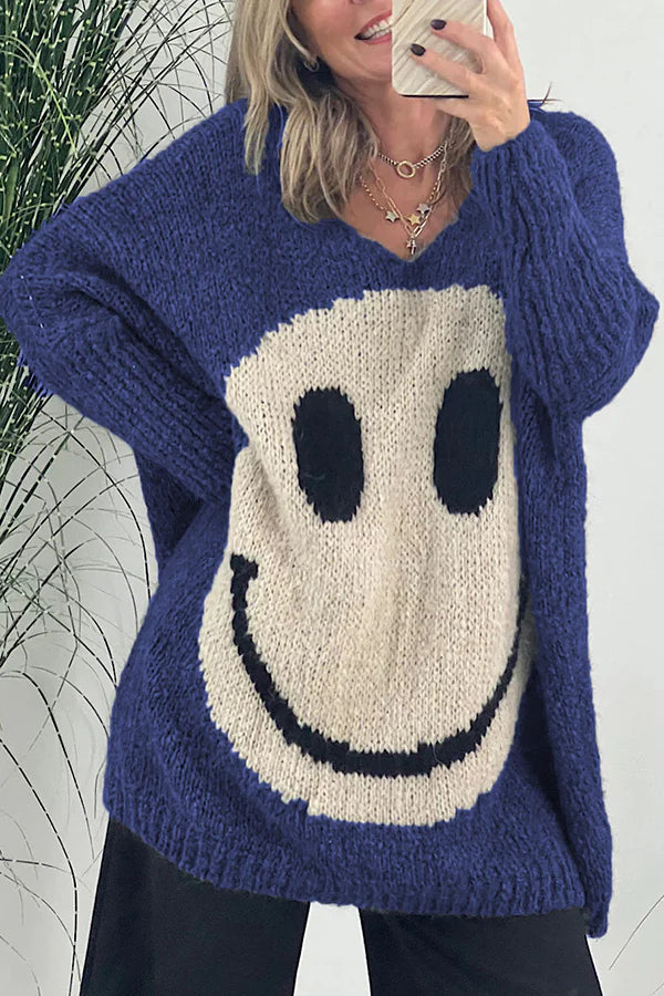 Confidence Is Everything Knit Smiley Face Long Sleeved Sweater