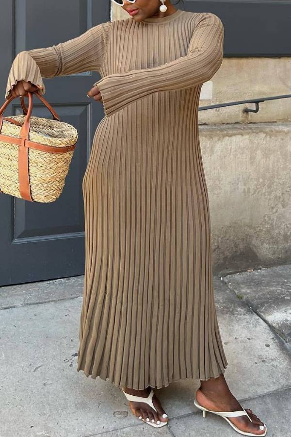 Big Pit Stripe Slimming Long sleeve Long Dress