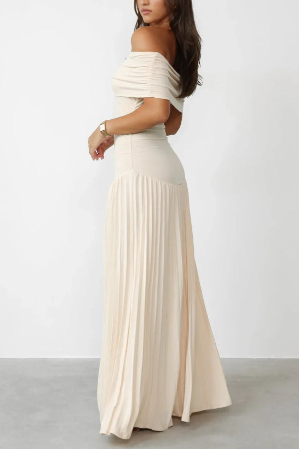 Sexy Off-shoulder Slim Fit Pleated Maxi Dress