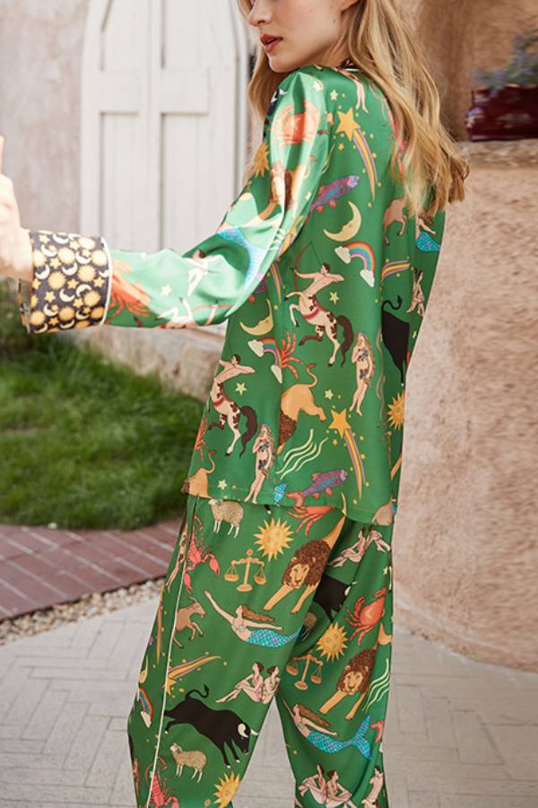 Green Constellation Printed Home Long Sleeved Two-piece Set