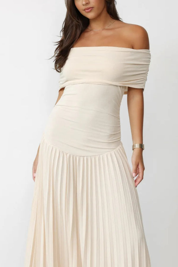 Sexy Off-shoulder Slim Fit Pleated Maxi Dress