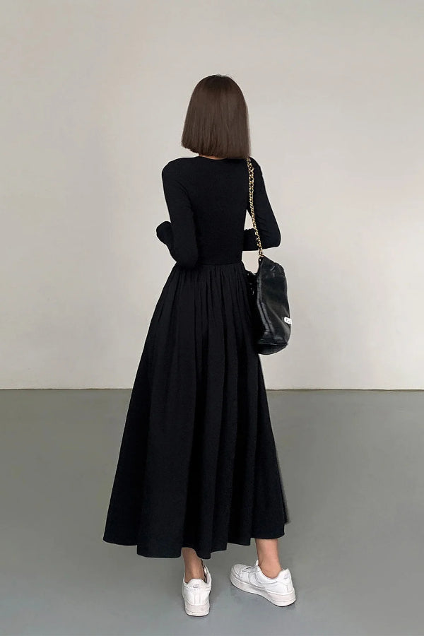 Leisure Pockets Long Sleeve Long Dress