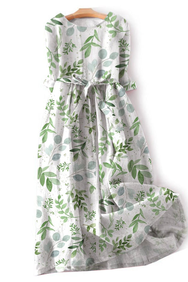 Trendy Watercolor Leaf Print Dress