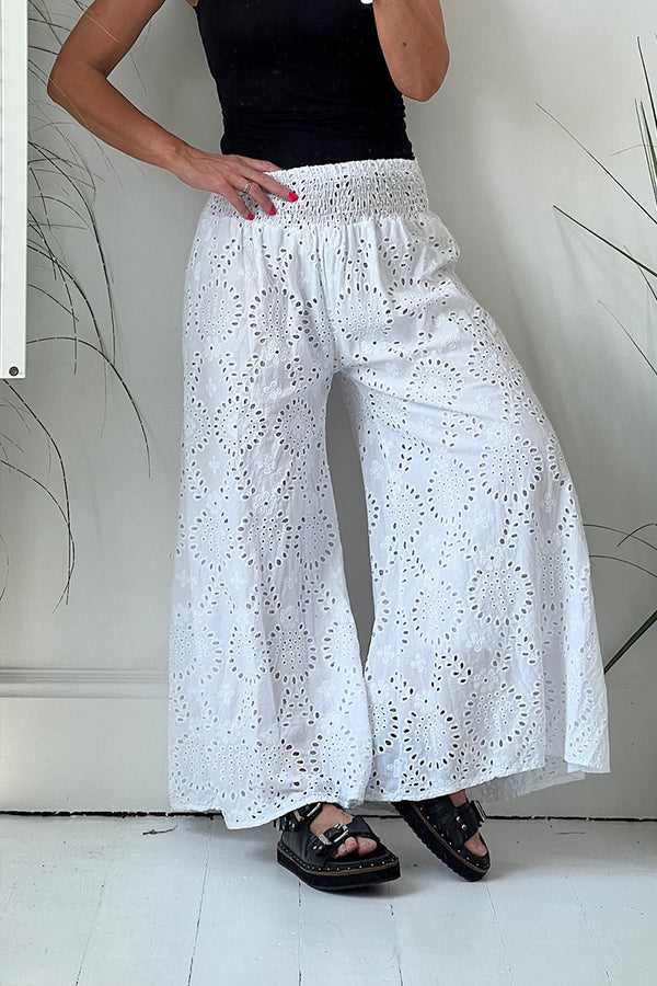 Timeless Summer Crochet Lace Smocked Wide Leg Pants