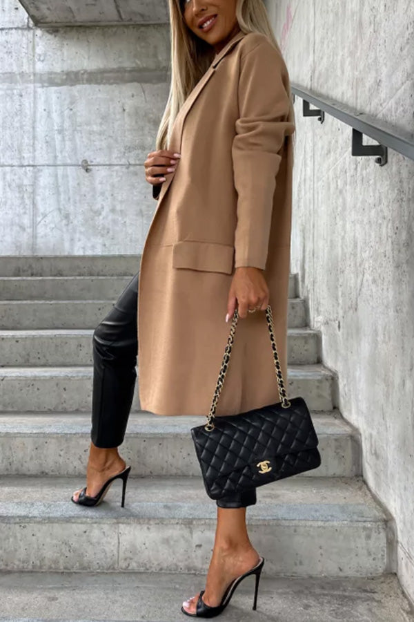 Moody Lapel Pocket Long Sleeve Coat