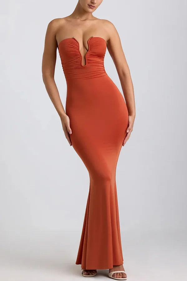 Rosa Jersey Hardware Detail Strapless Stretch Maxi Dress